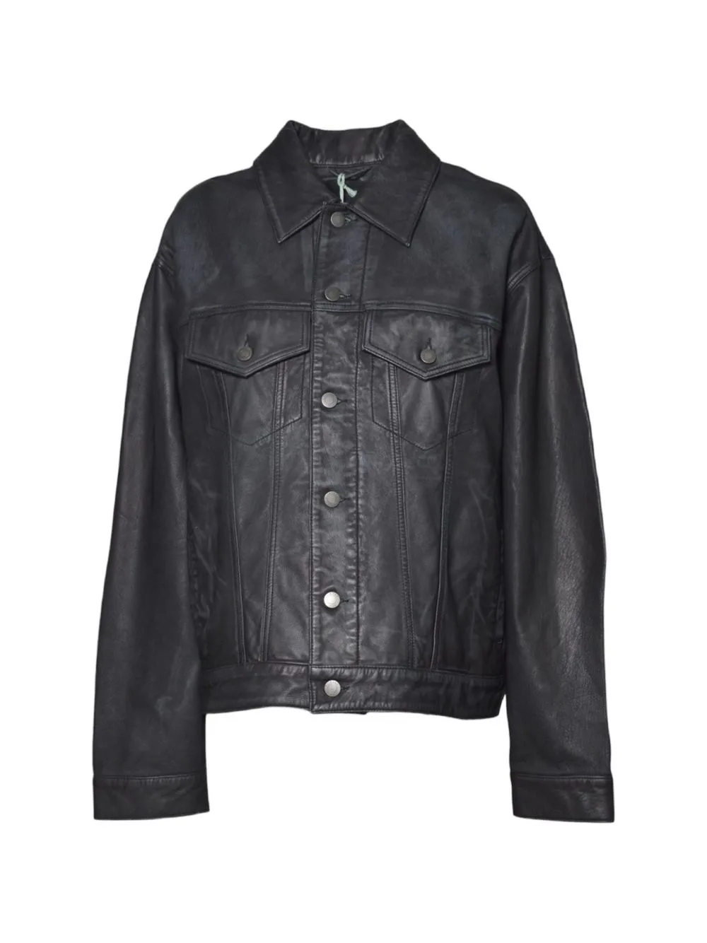 Flap-Pocket Leather Jacket by Haikure