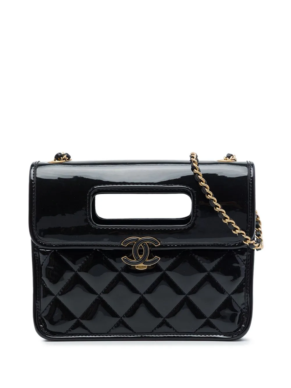 2021-2026 Mini Quilted Patent Graphic Catch Flap Satchel by CHANEL Pre-Owned