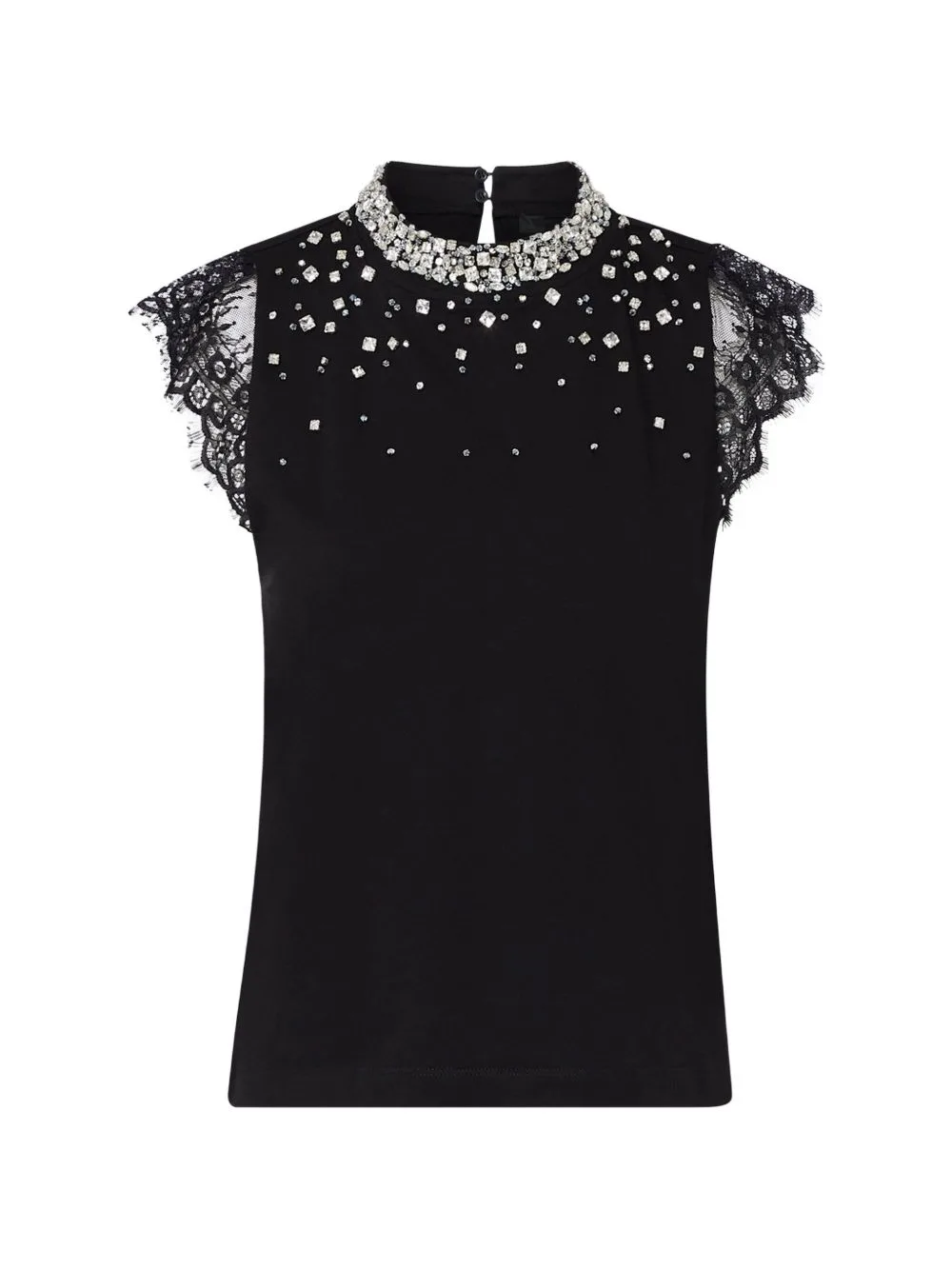 T-Shirt with Lace and Rhinestones by LIU JO