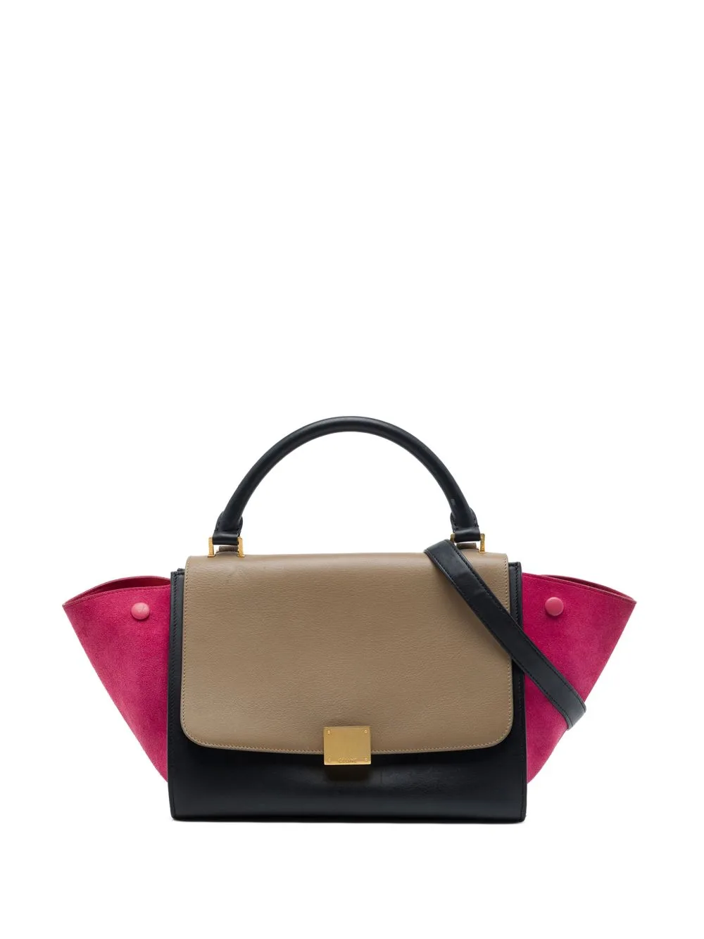 2014 Small Tricolor Calfskin and Suede Trapeze Satchel by Celine Pre-Owned