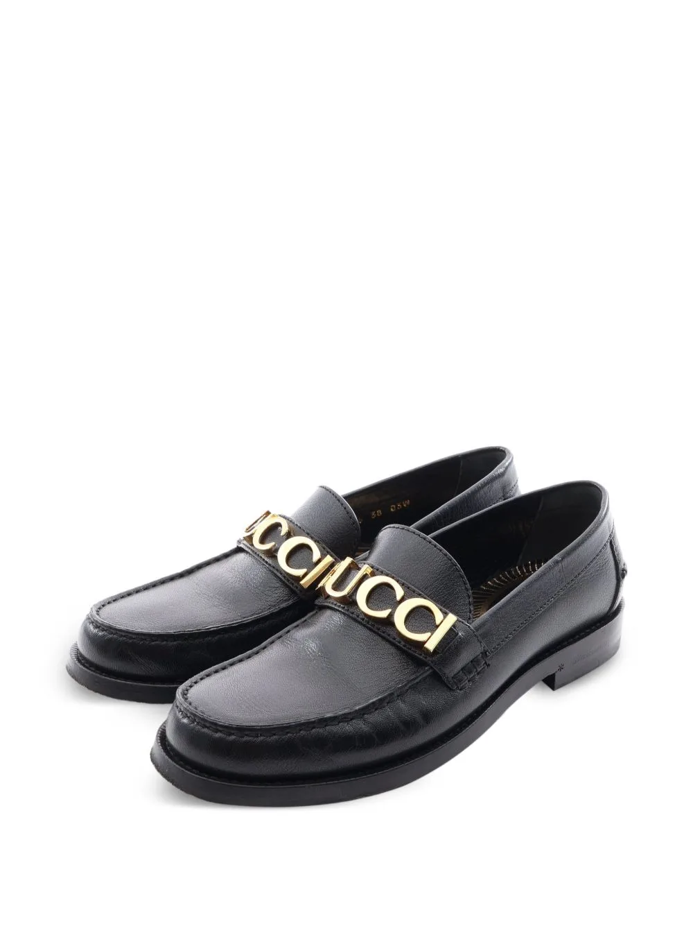 2010s Metal Logo Leather Loafers by Gucci Pre-Owned
