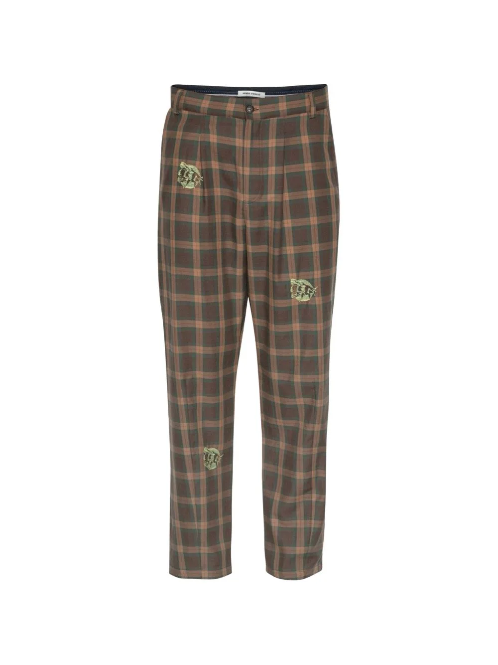 Razor Embroidered-Motif Checked-Pattern Trousers by Henrik Vibskov