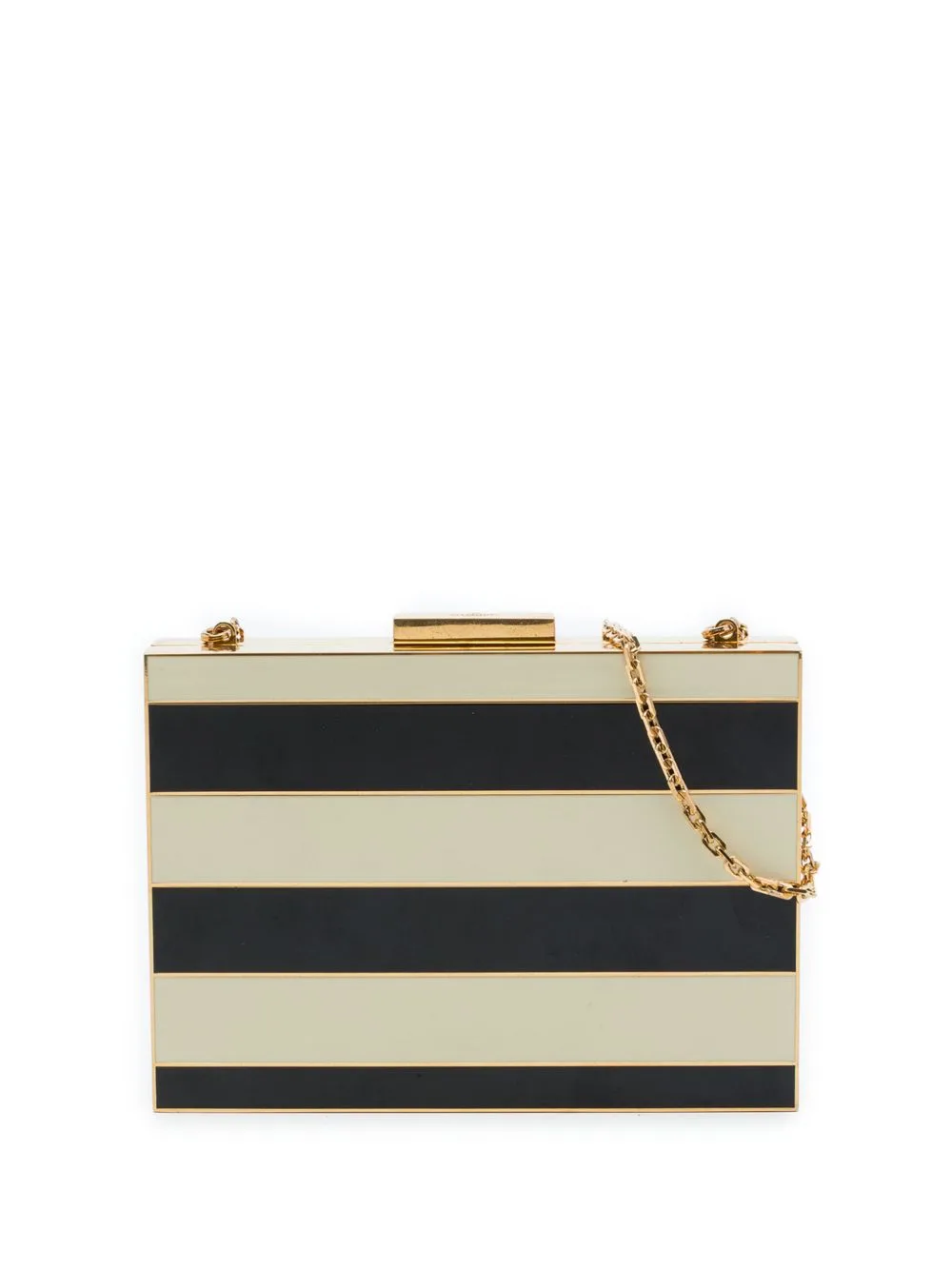 2000-2017 Striped Enamel and Gold Plated Box Minaudiere Clutch on Chain Crossbody Bag