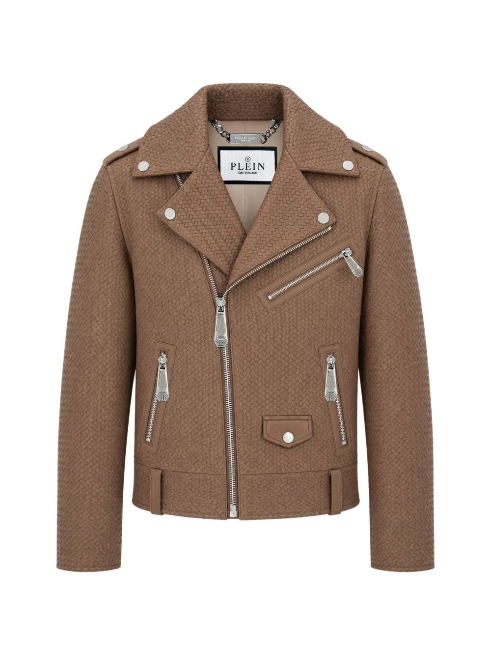 Woven Leather Biker Jacket by Philipp Plein