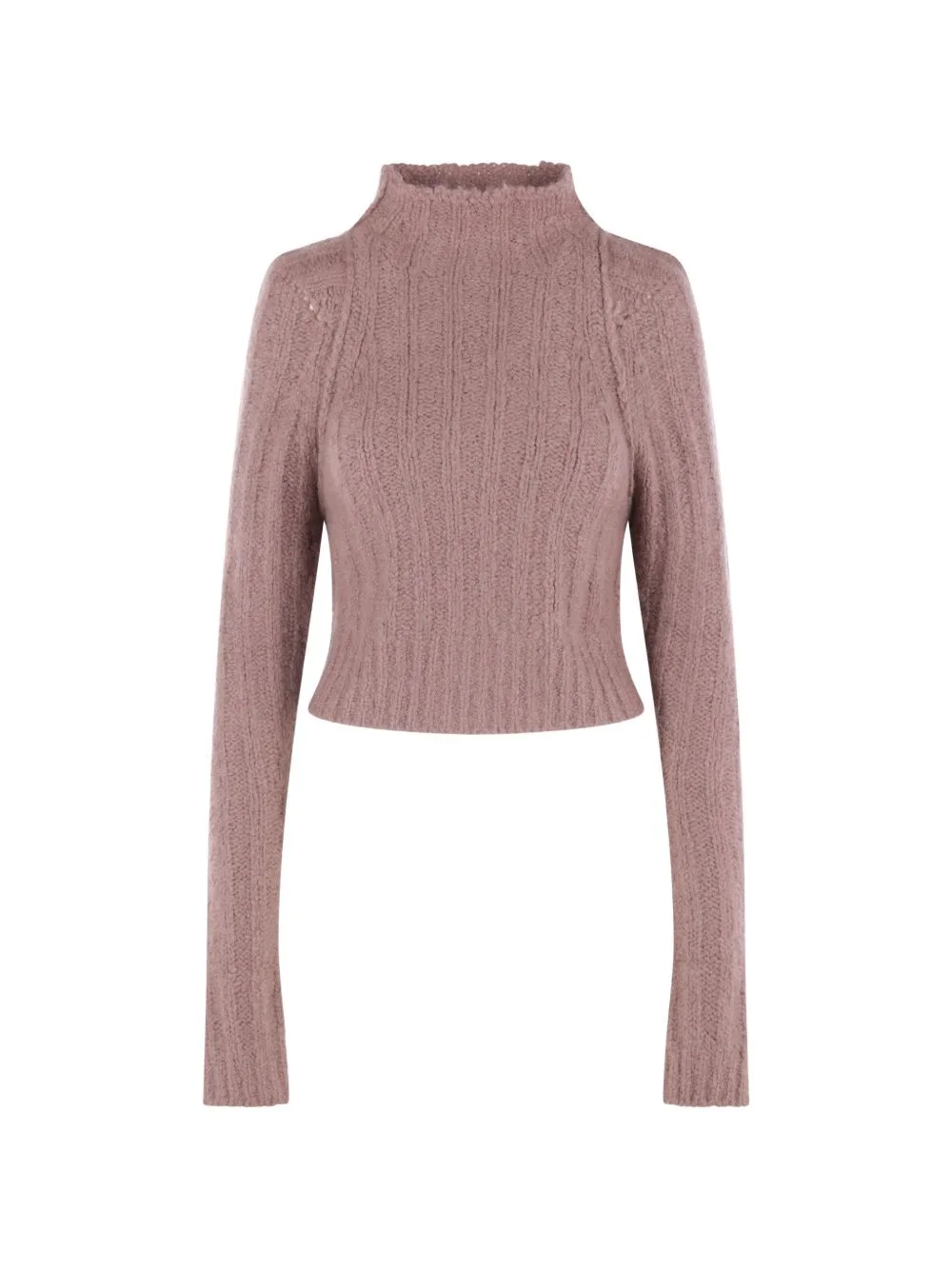 Ribbed-Knit High-Neck Cropped Sweater