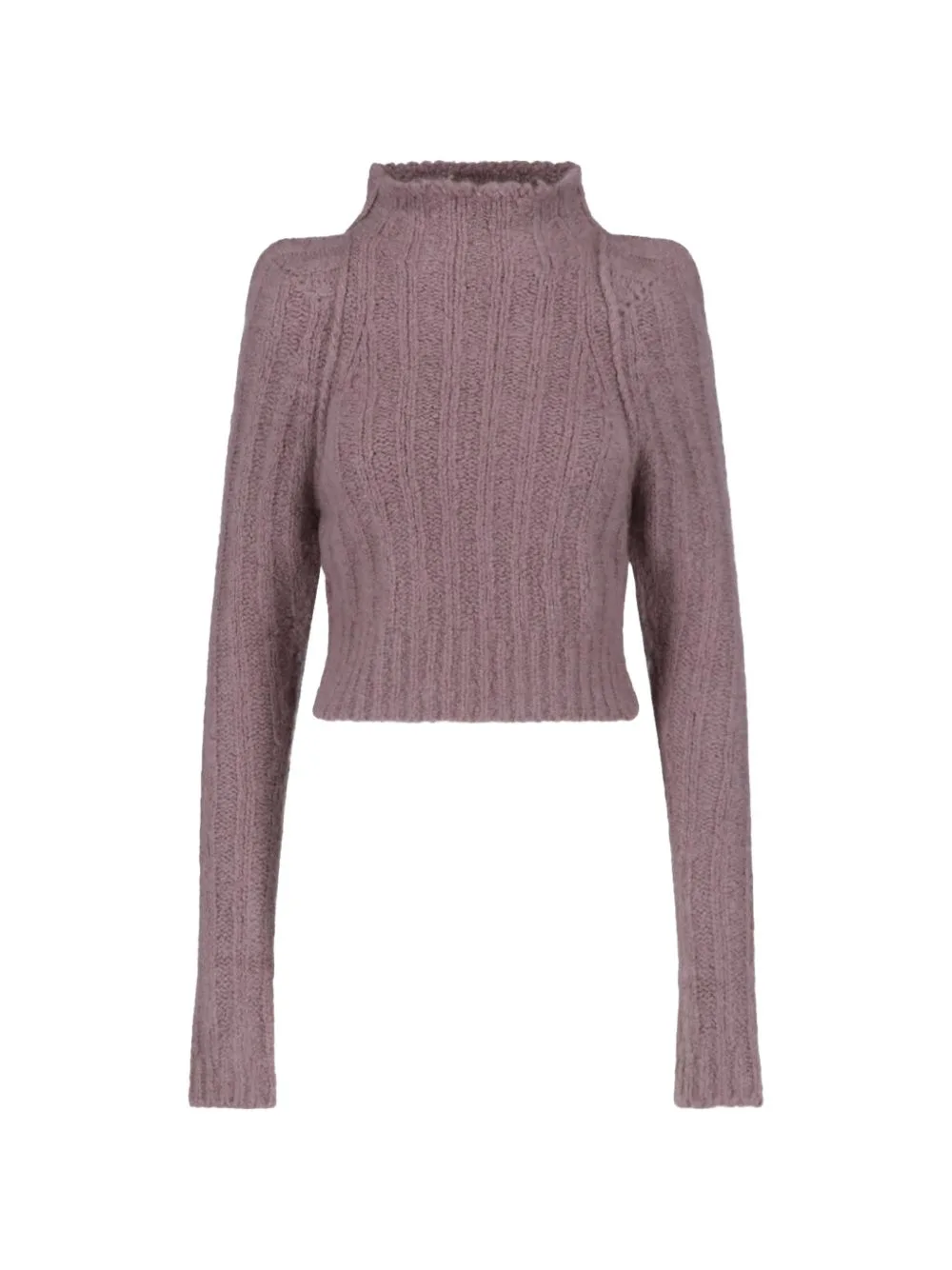 Ribbed-Knit High-Neck Cropped Sweater