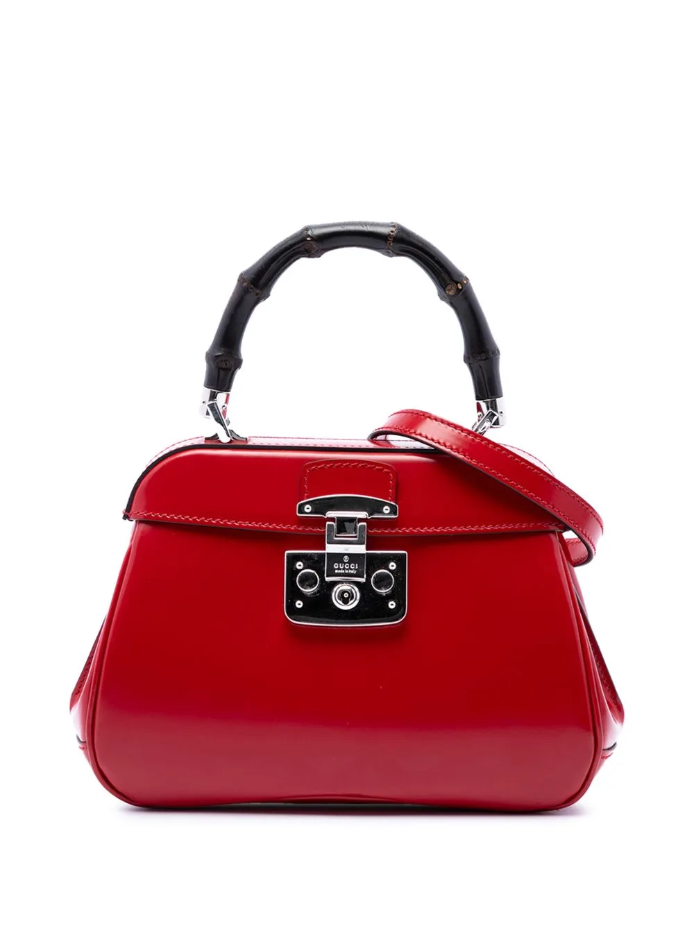 2016-2026 Mini Polished Calfskin Bamboo Lady Lock Top Handle Bag Satchel by Gucci Pre-Owned