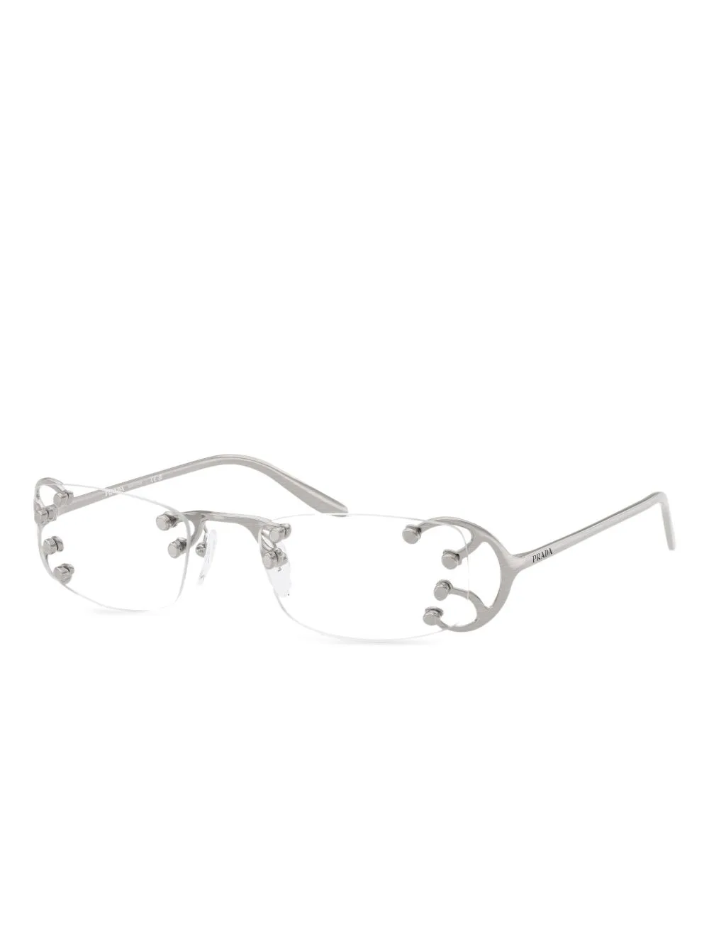 Rimless Metallic-Detail Glasses by Prada Eyewear