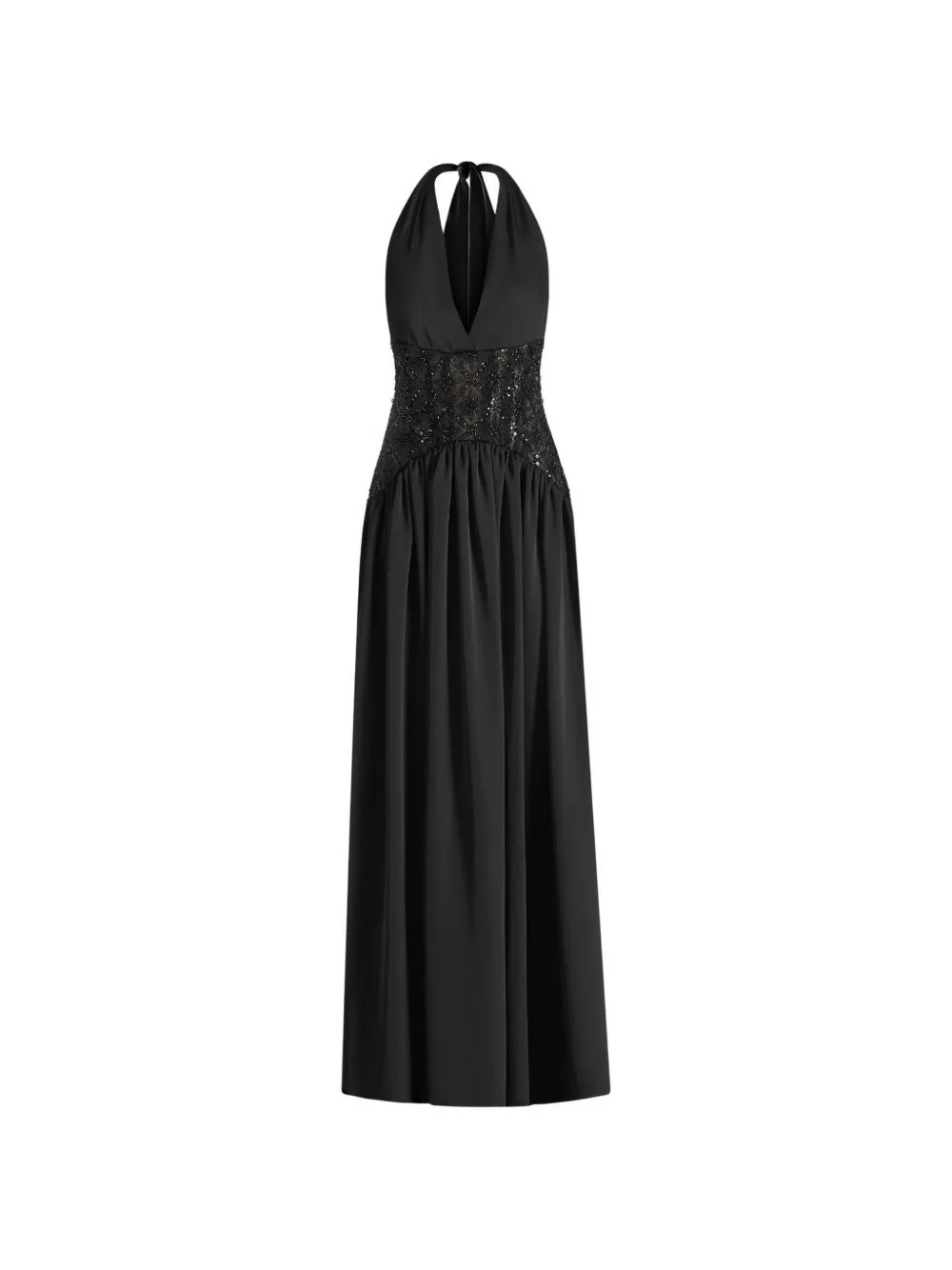 Ava Halterneck Embellished Corset Gathered Maxi Dress by Manière De Voir
