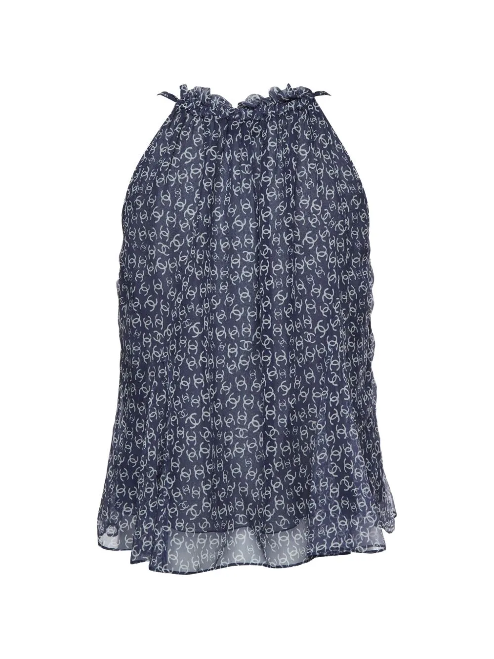 Monogram-Print Ruffled Top by CHANEL Pre-Owned
