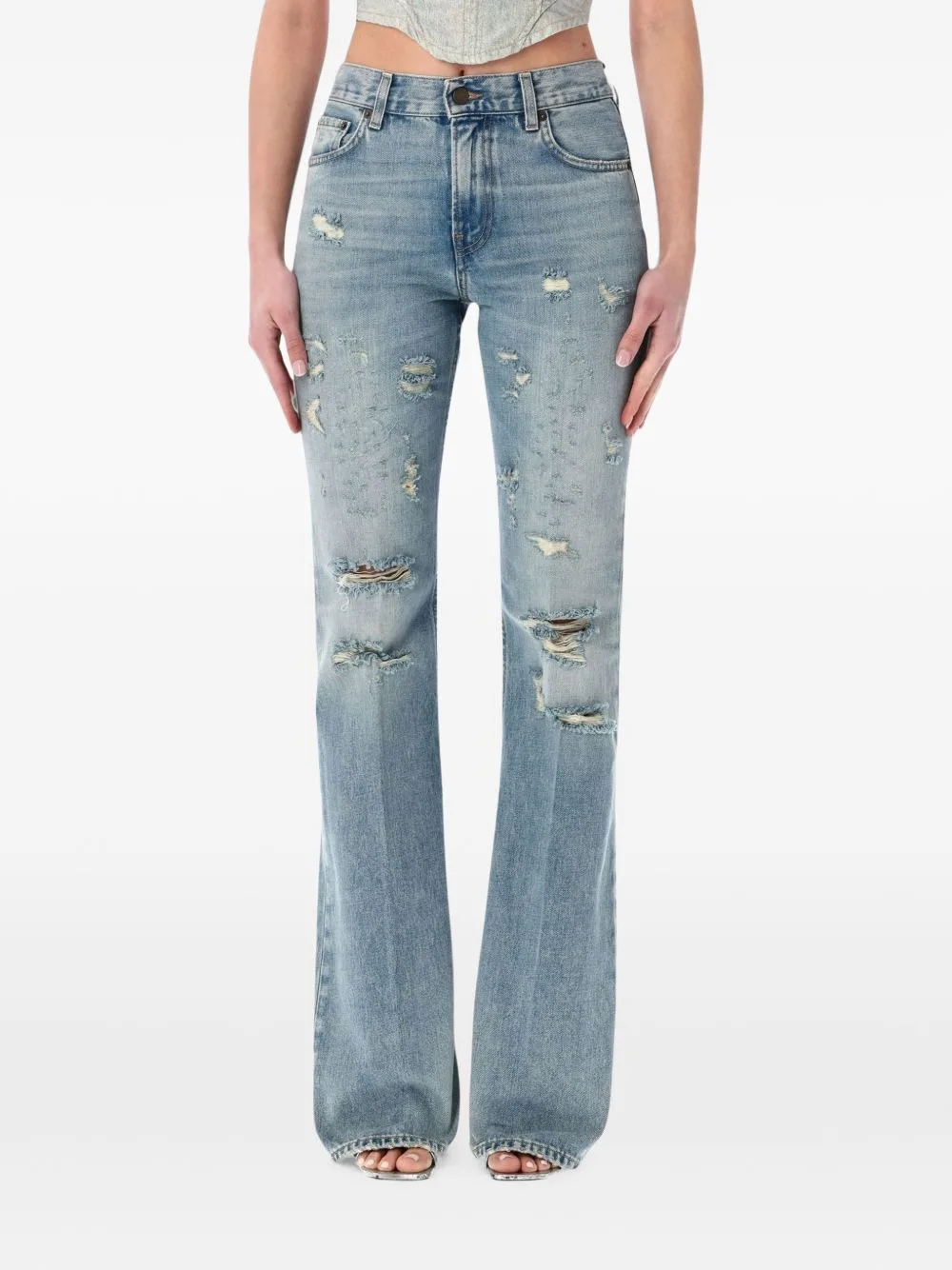 Flora Distressed Flared Jeans by Haikure