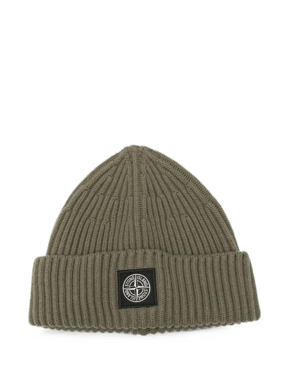 n100002 Full-Rib Rws Wool Ribbed Knit Beanie with Compass Logo Patch by Stone Island