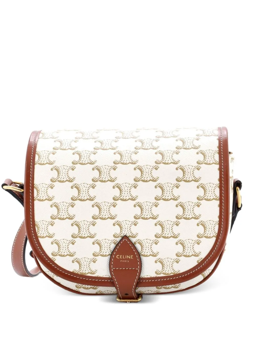 Folco Bag Triomphe Coated Canvas Medium Crossbody Bag by Celine Pre-Owned