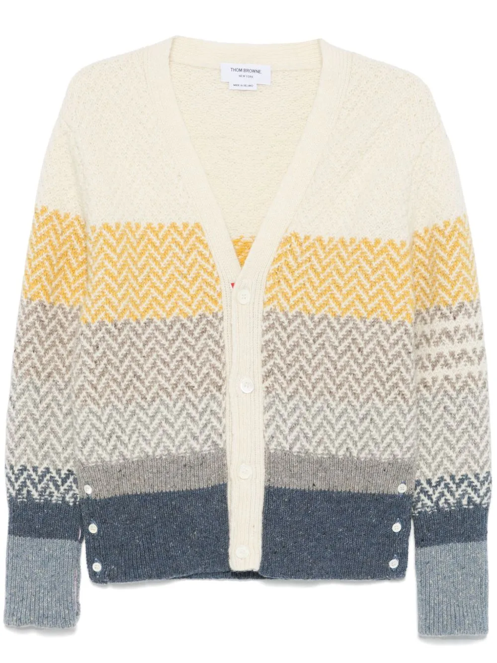 Stripe-Jacquard V-Neck Cardigan by Thom Browne