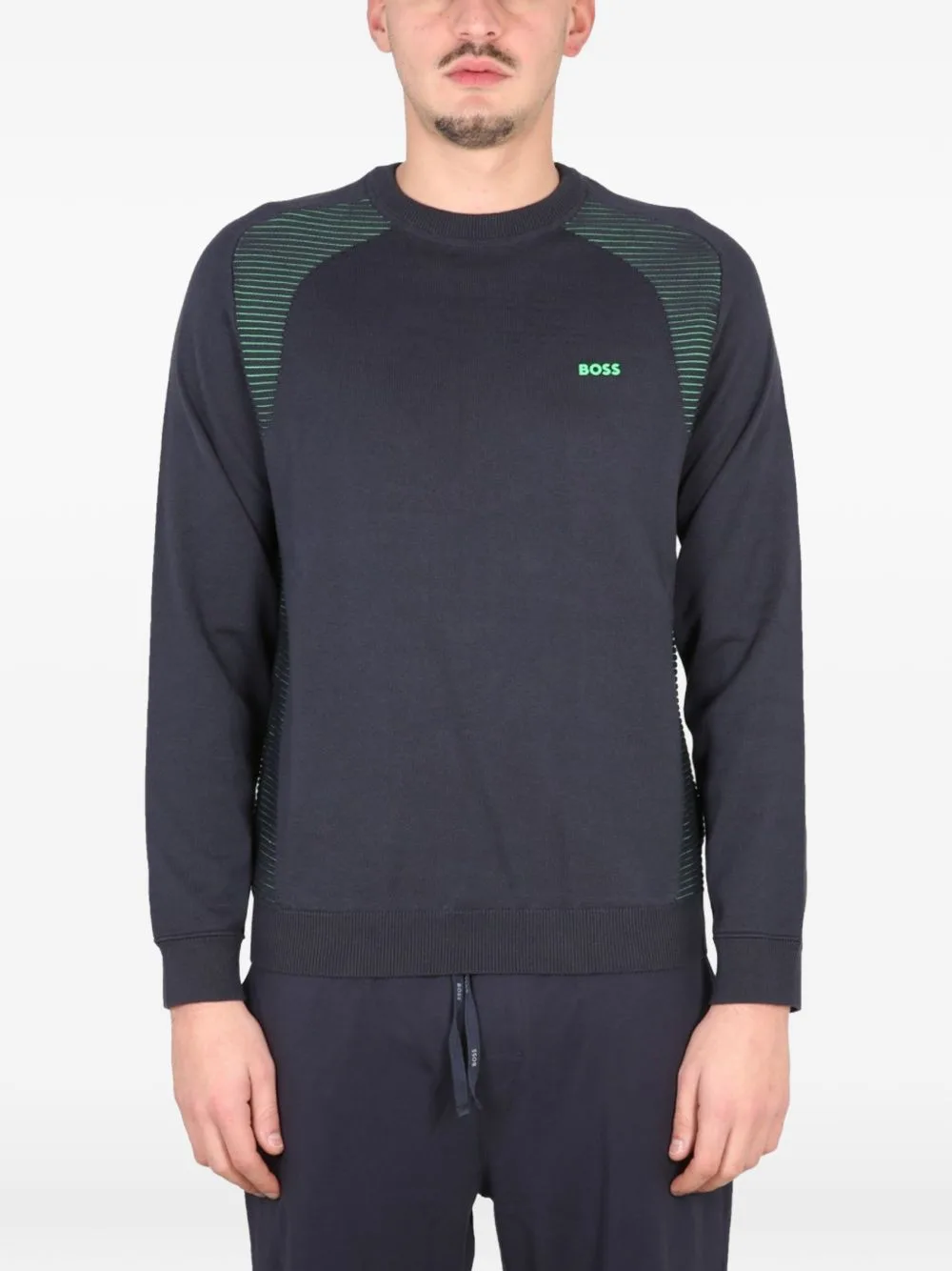 Logo-Print Striped-Panel Sweater by BOSS