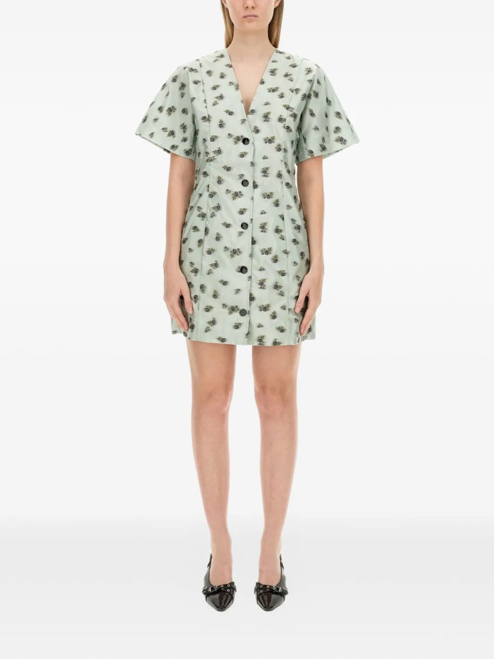 Button Floral Mini Dress by GANNI