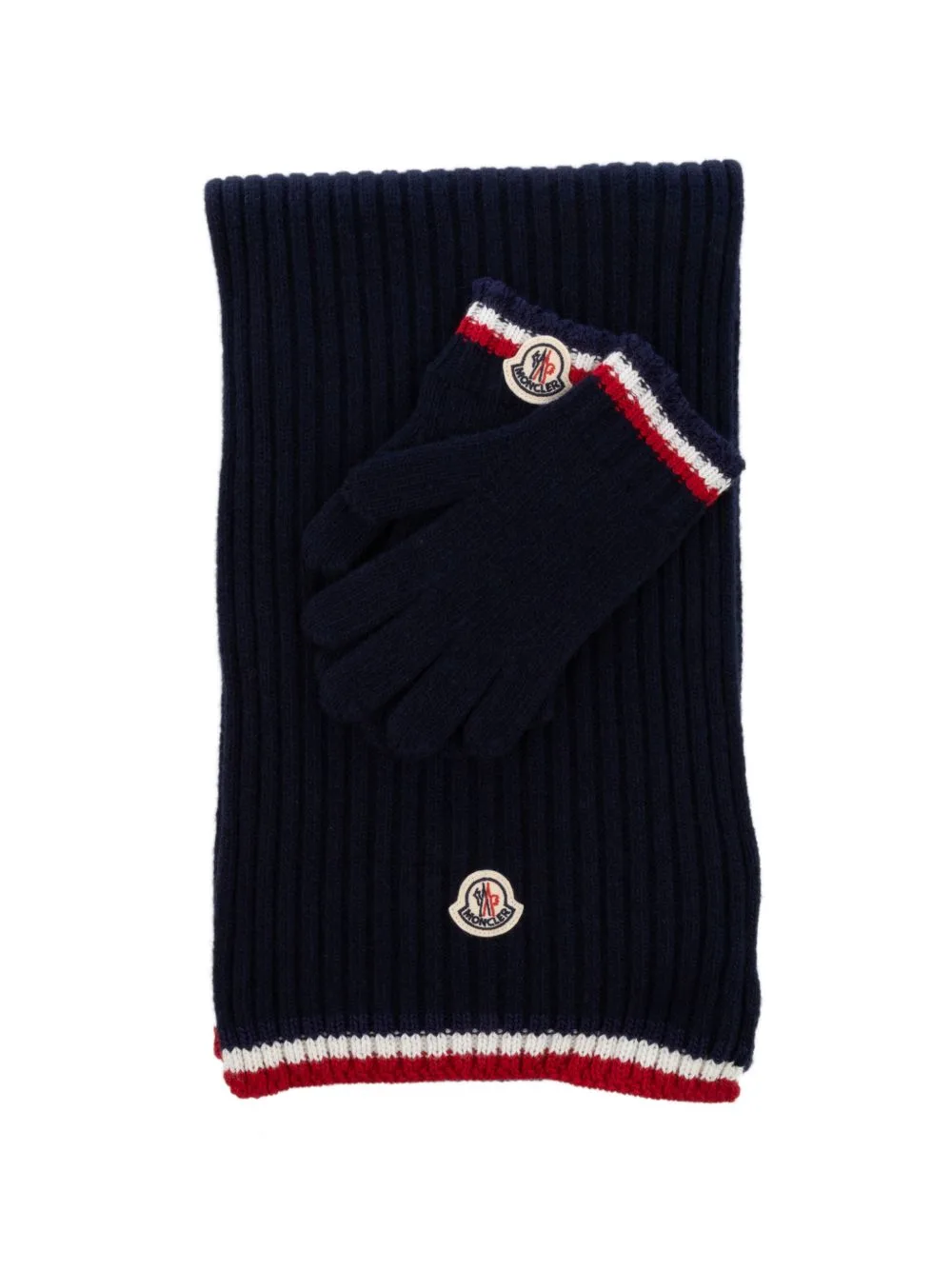 Logo-Patch Striped-Trim Scarf and Gloves Set by Moncler Enfant