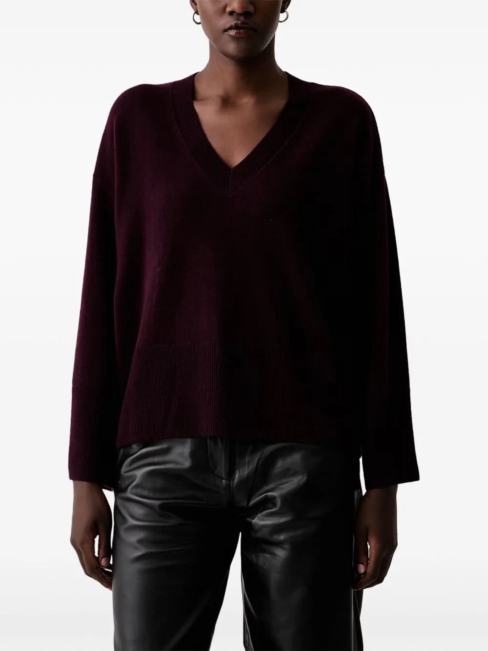 V-Neck Ribbed-Trim Sweater