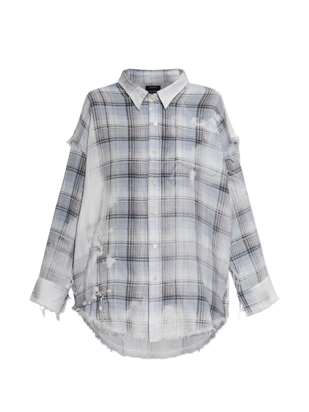 Bleached-Plaid Frayed-Edge Shirt by R13