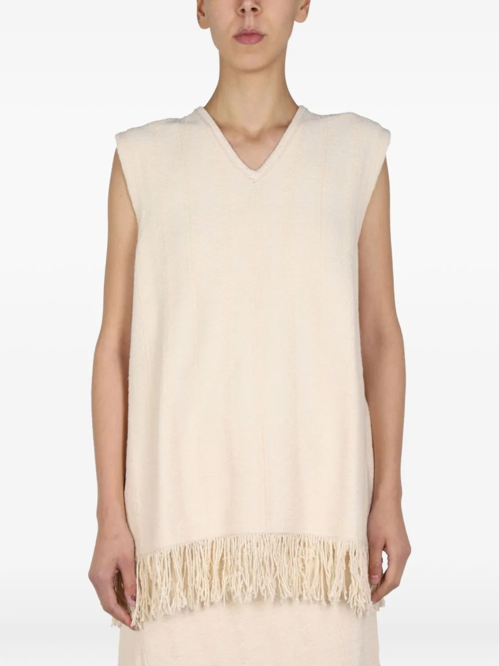 Fringed-Hem V-Neck Vest by Jil Sander
