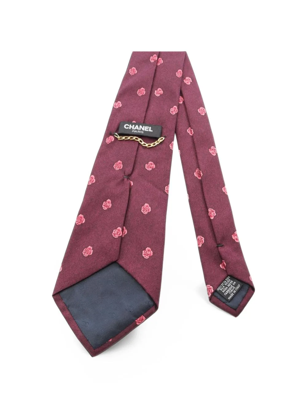 1986-1988 Camellia Pattern Tie by CHANEL Pre-Owned