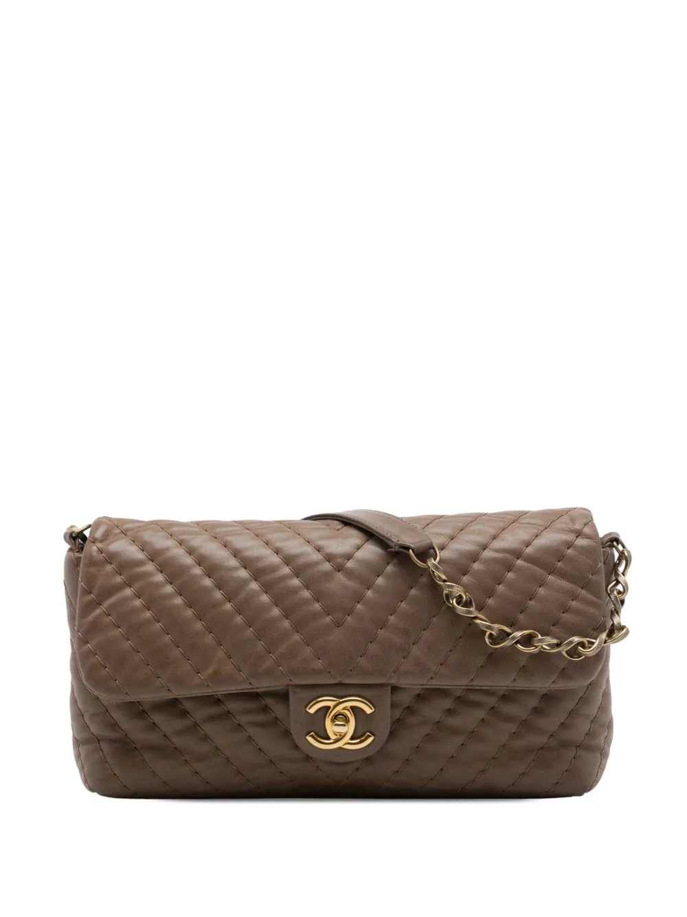 2010-2011 Jumbo Chevron Iridescent Calfskin Surpique Flap Shoulder Bag by CHANEL Pre-Owned