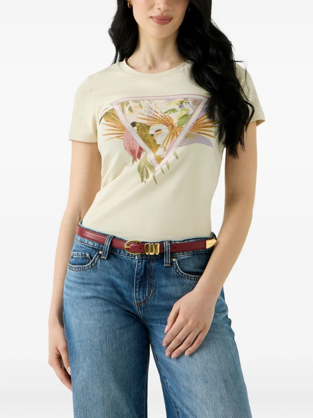 Rhinestones Logo T-Shirt by GUESS USA