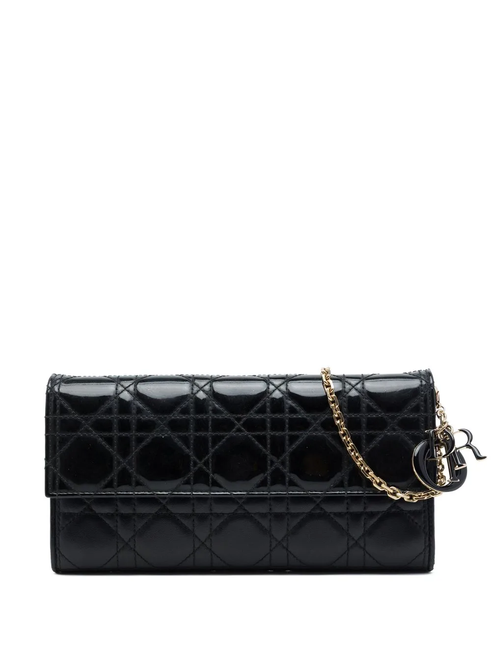 2014 Patent and Lambskin Cannage Lady Dior Wallet on Chain Handbag by Christian Dior Pre-Owned
