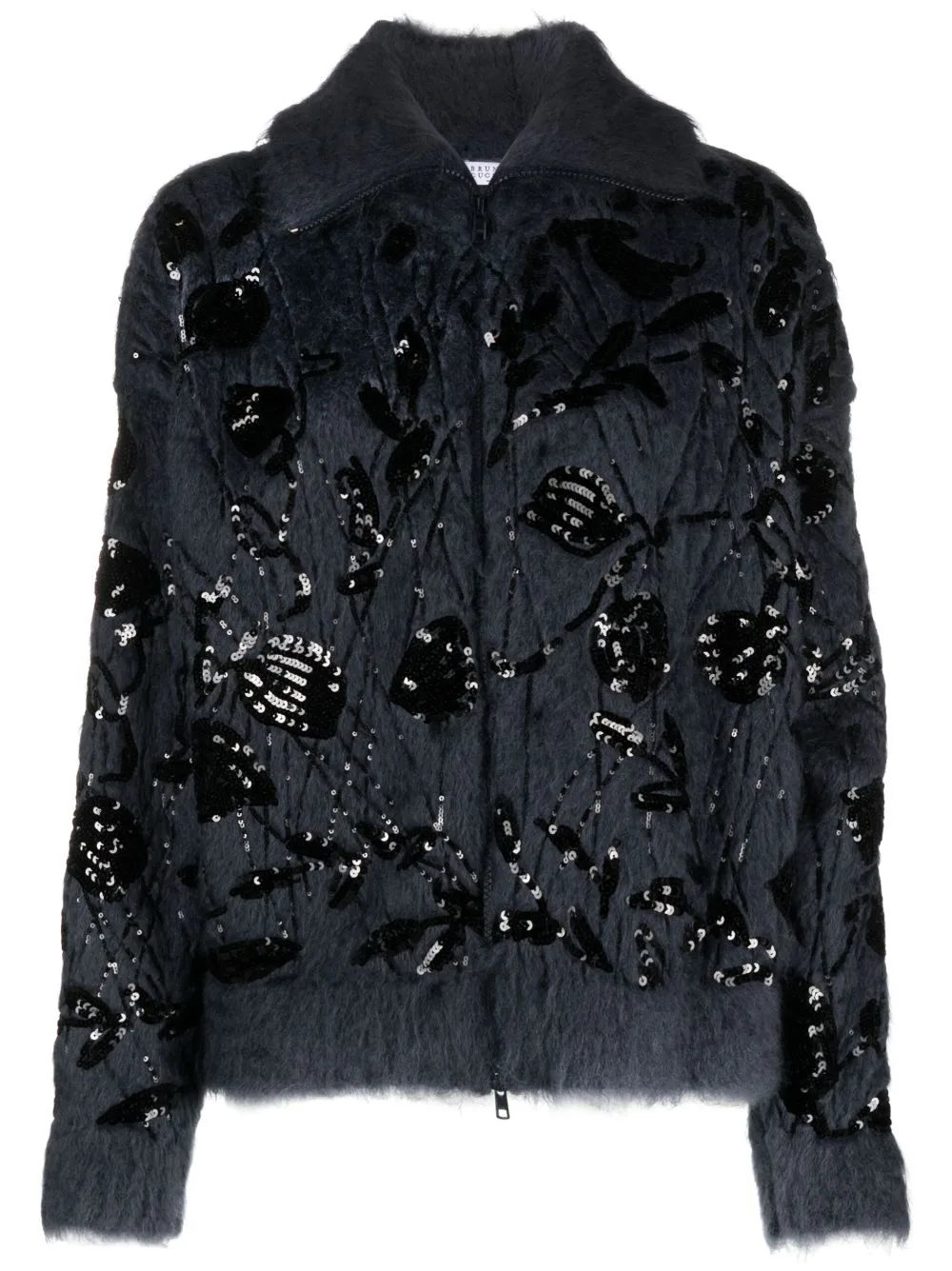 Floral Sequin Zip-Up Cardigan by Brunello Cucinelli