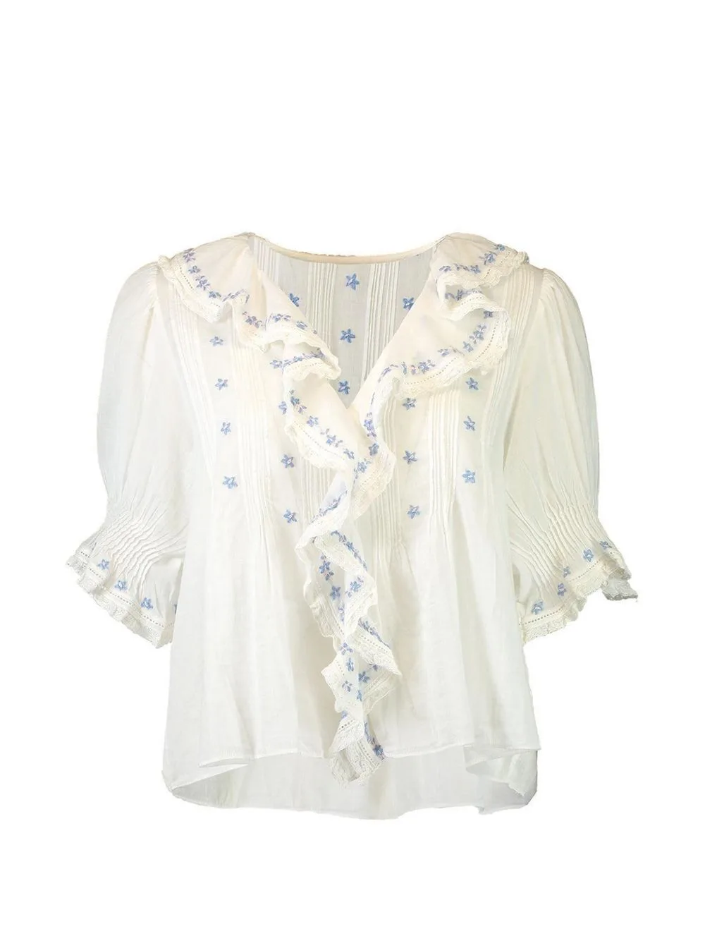 Hettie Ruffled Floral-Embroidered Blouse by DÔEN