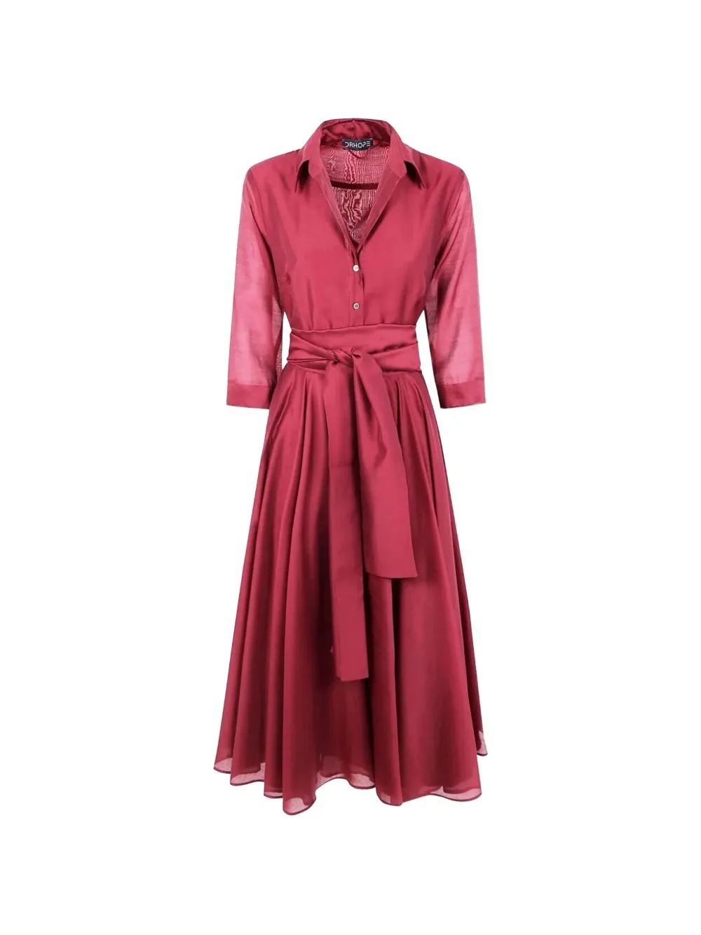 Belted Flared-Skirt Midi Dress by DRHOPE