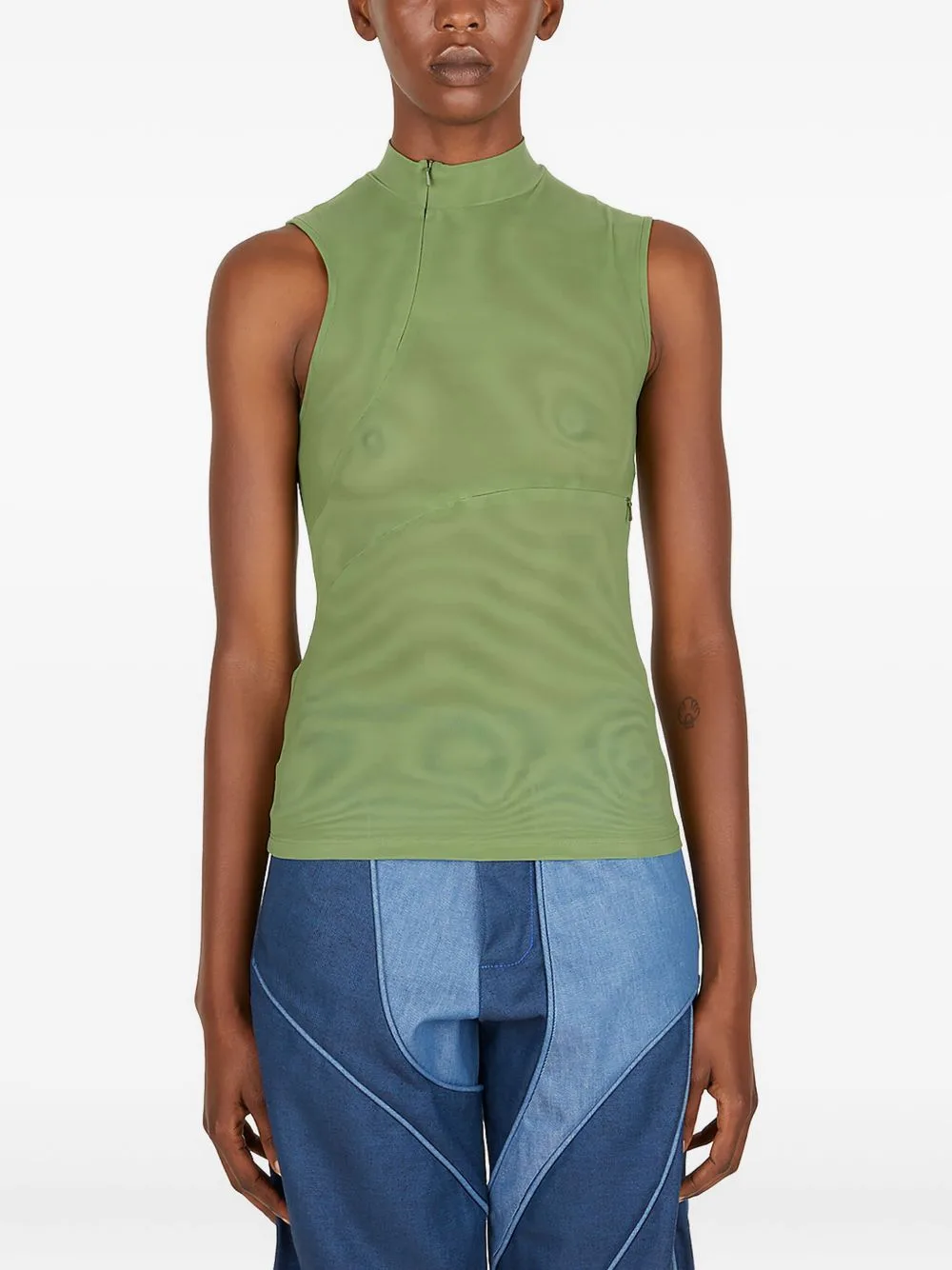 Esra Mock-Neck Zip-Front Top by rusfrcade
