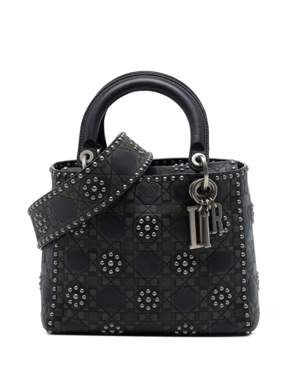 2017 Medium Calfskin Cannage Embossed Flower Studded Supple Lady Dior Satchel by Christian Dior Pre-Owned
