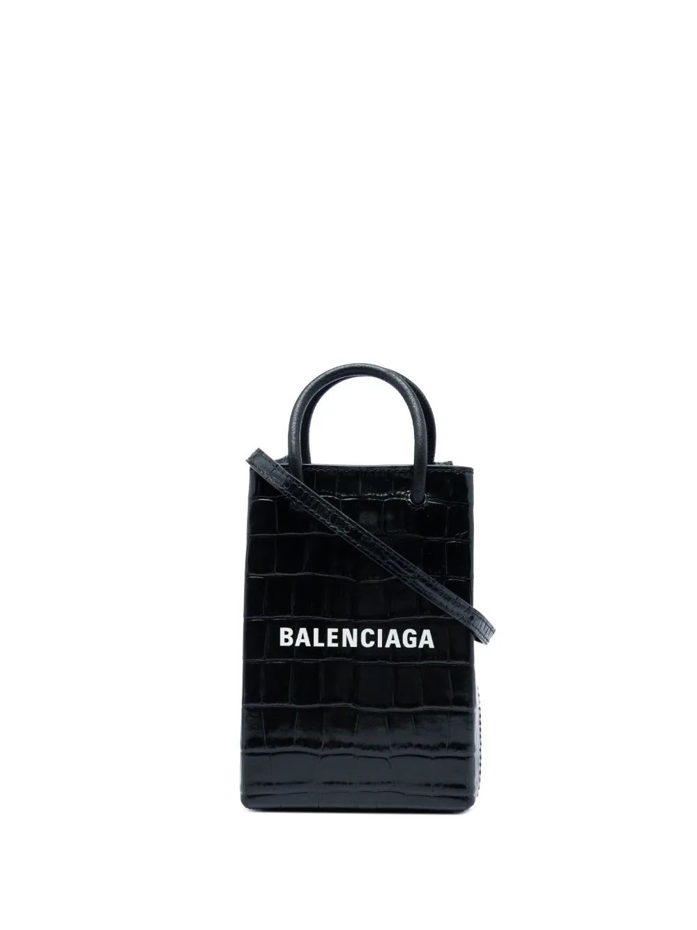 2009 Mini Croc Embossed Leather Shopping Phone Holder Satchel by Balenciaga Pre-Owned