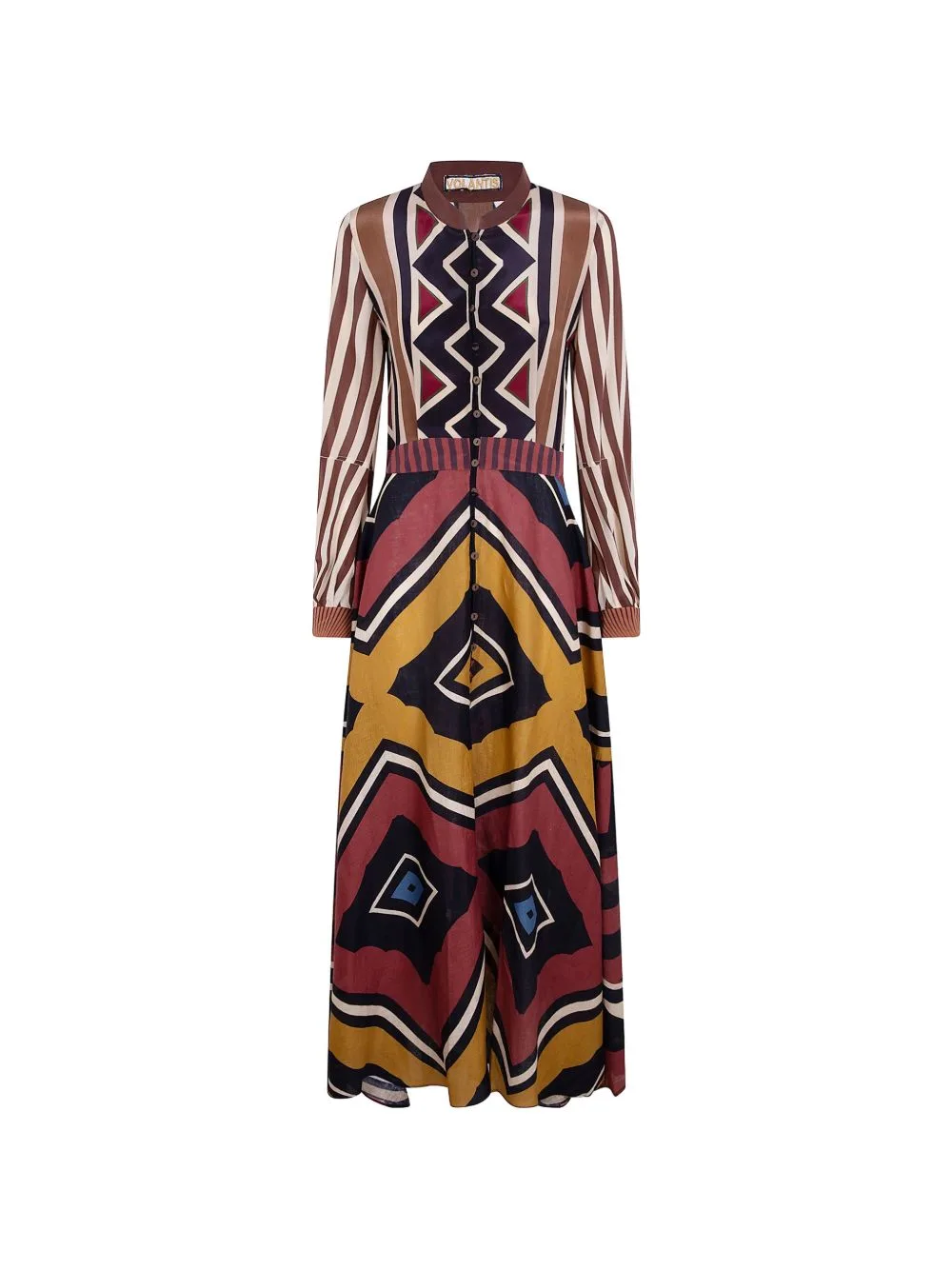 Leopard Geometric-Print Long-Sleeve Maxi Dress by Volantis