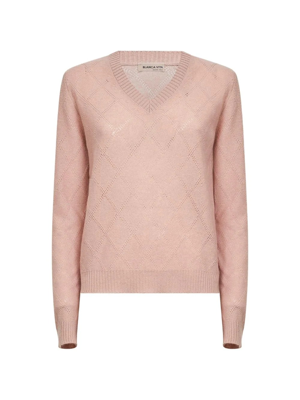 Ribbed Diamond-Stitch Knit Sweater by Blanca Vita