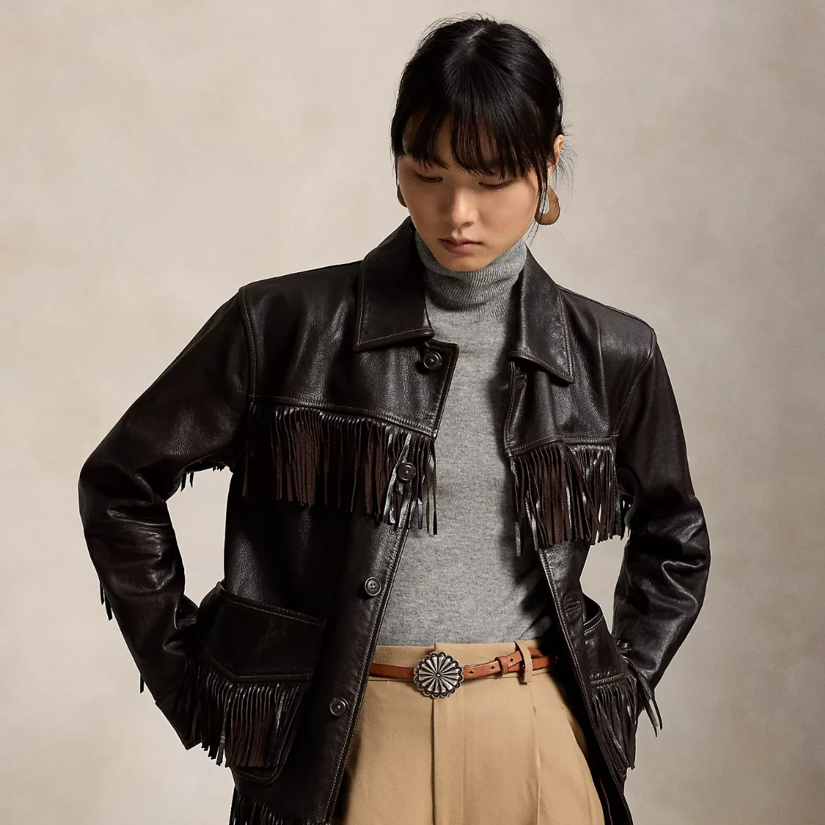 Fringe-Trim Leather Jacket by Polo Ralph Lauren
