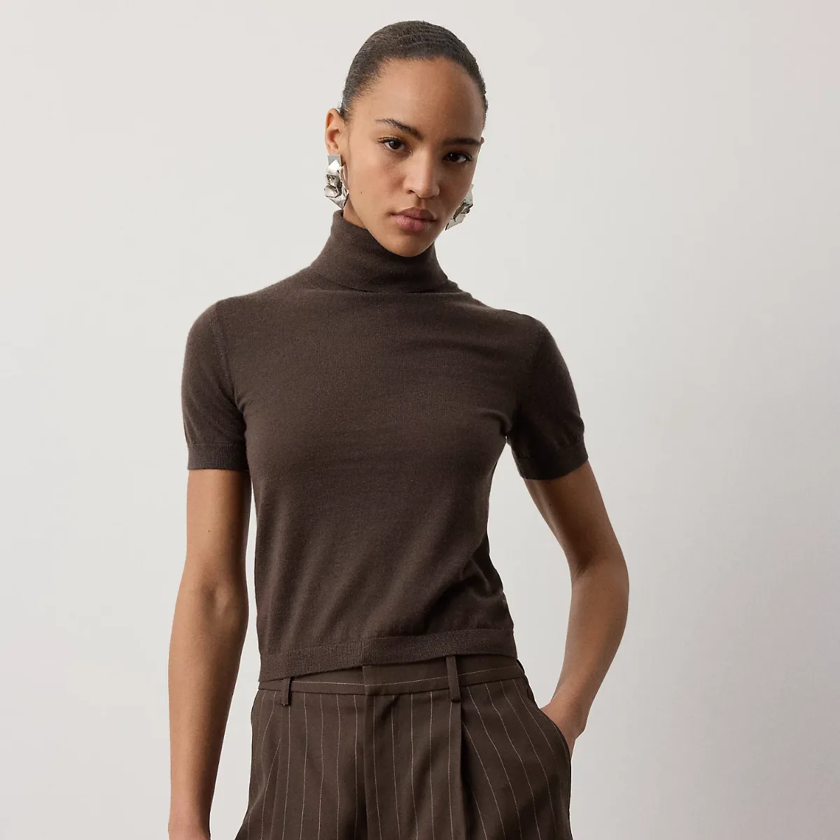 Cashmere Roll Neck Short-Sleeve Jumper