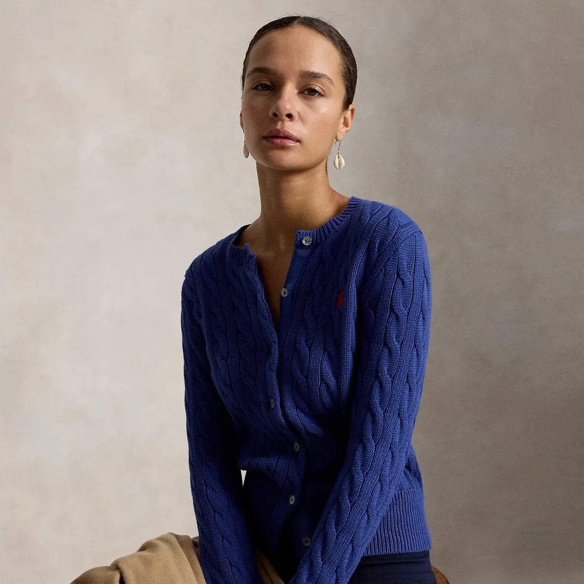 Cable-Knit Cotton Crewneck Cardigan by Polo Ralph Lauren