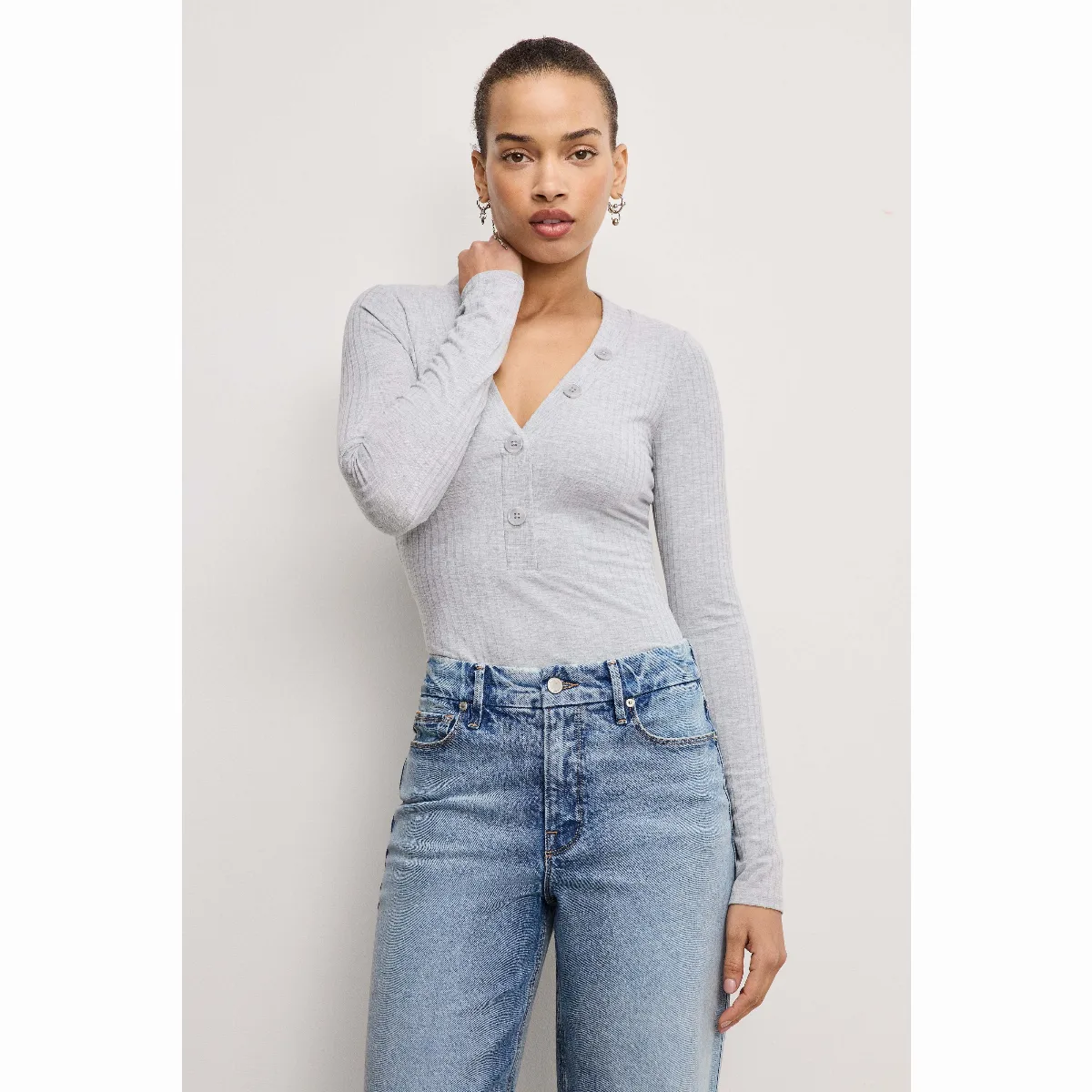 Ribbed Henley Bodysuit by Khloé Kardashian by GOOD AMERICAN
