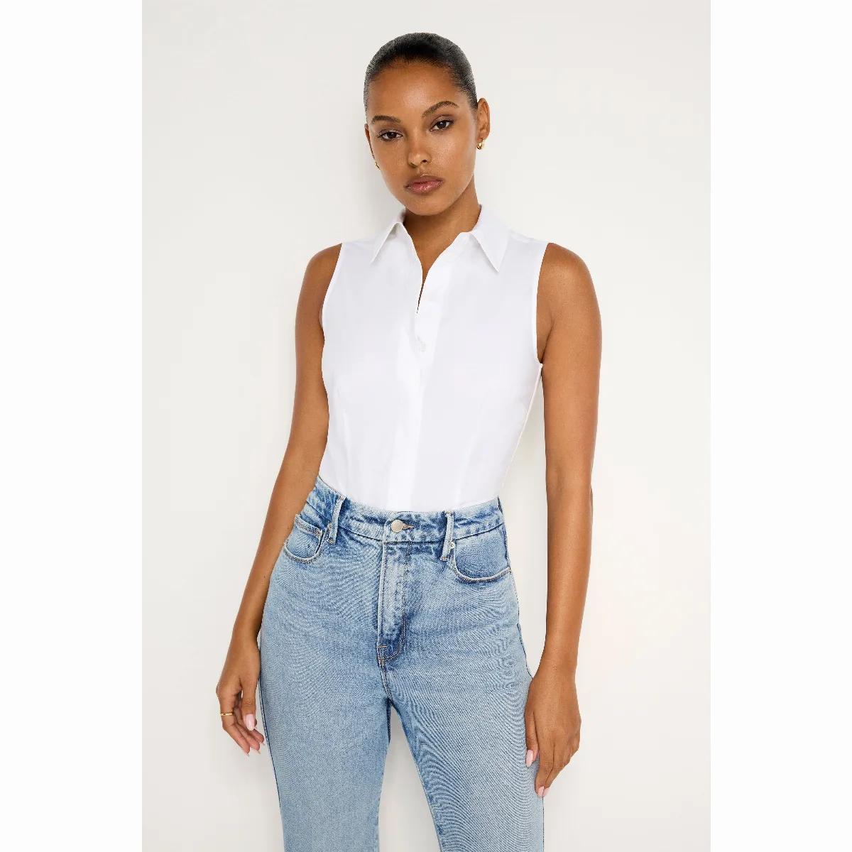 Fitted Tank Poplin Bodysuit by GOOD AMERICAN