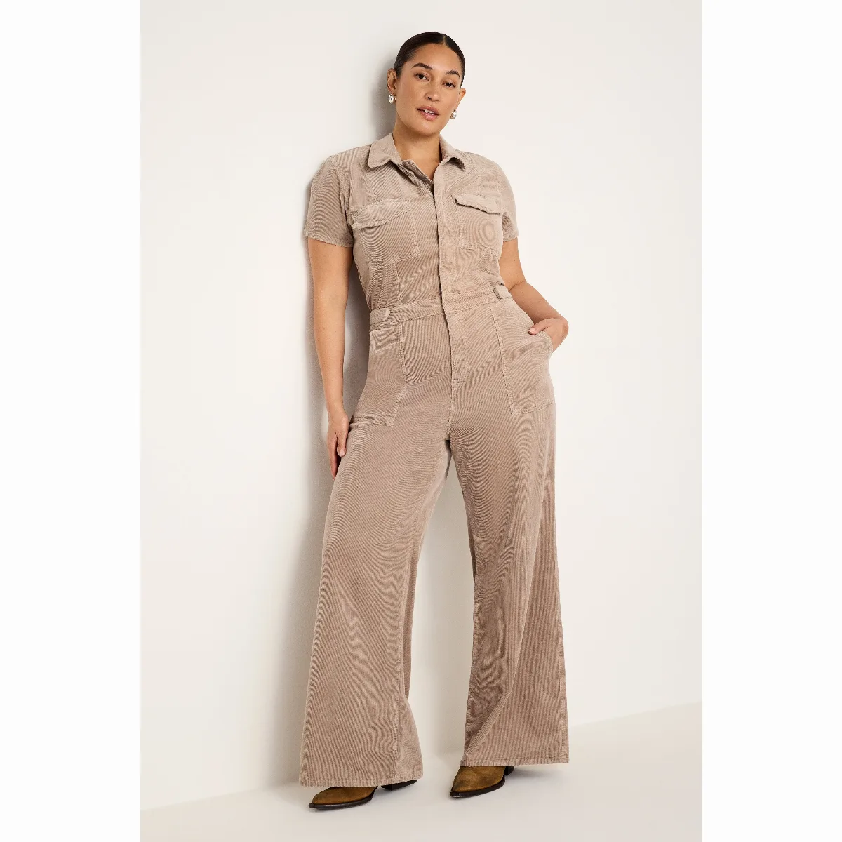 Fit for Success Corduroy Palazzo Denim Jumpsuit - by Khloé Kardashian by GOOD AMERICAN