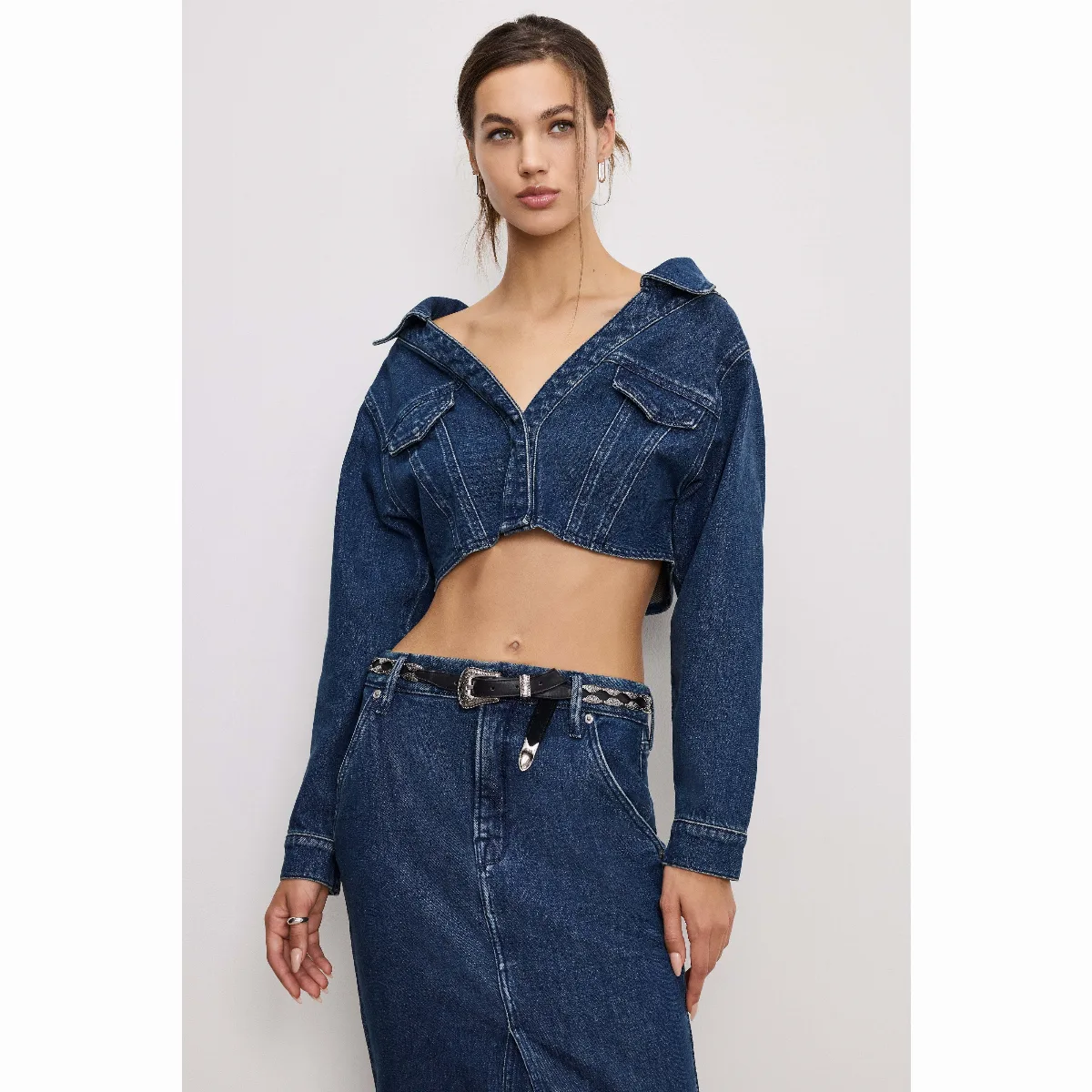 Denim Off Shoulder Top - by Khloé Kardashian by GOOD AMERICAN