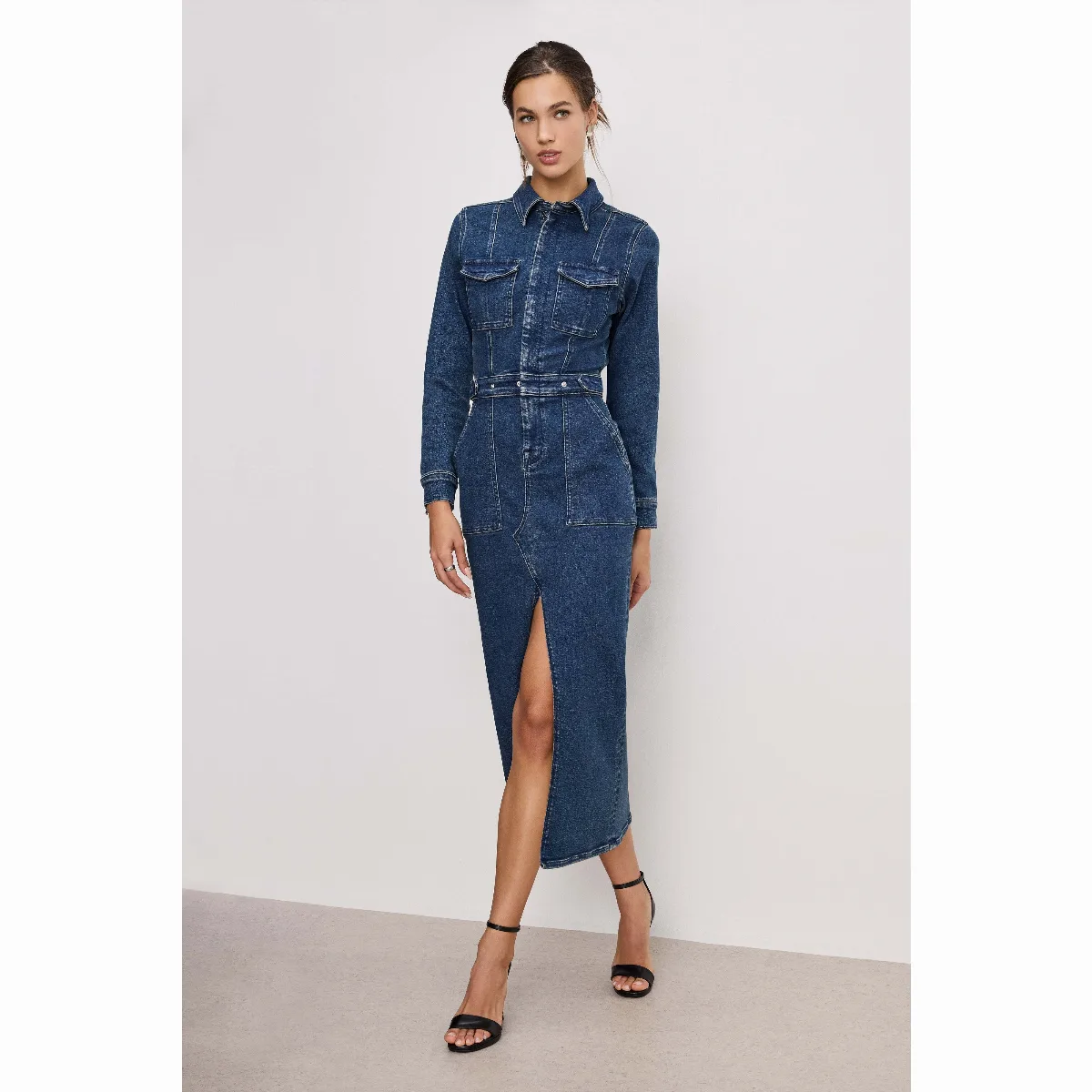 Fit for Success Long Sleeve Shirt Midi Dress - by Khloé Kardashian