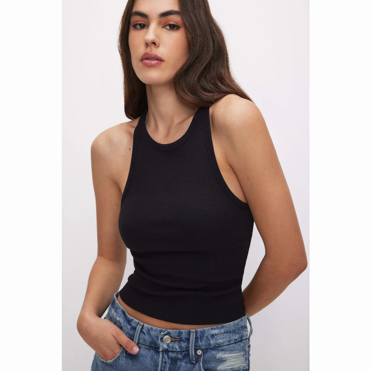 Micro Rib Crewneck Tank Top by Khloé Kardashian by GOOD AMERICAN