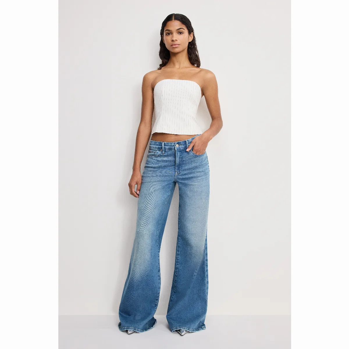 Soft Tech Good Waist Palazzo Jeans - Flat Tummy Tech, Gap-Proof Waistband by GOOD AMERICAN