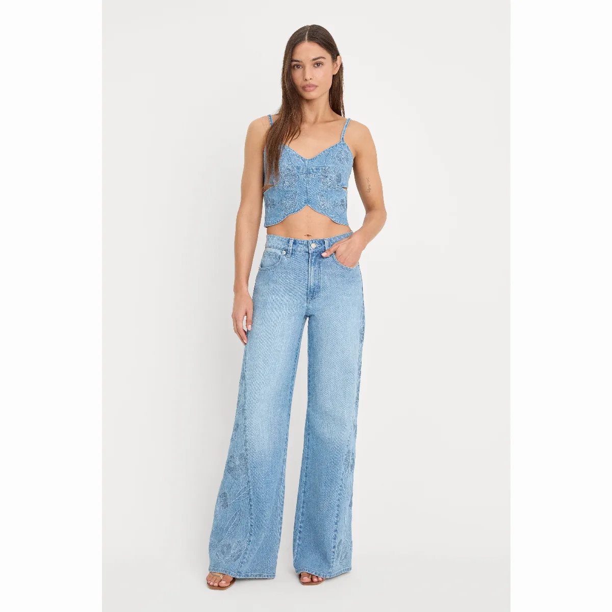 Dolly Joleans Embroidered Good Waist Palazzo Jeans by Good American by GOOD AMERICAN