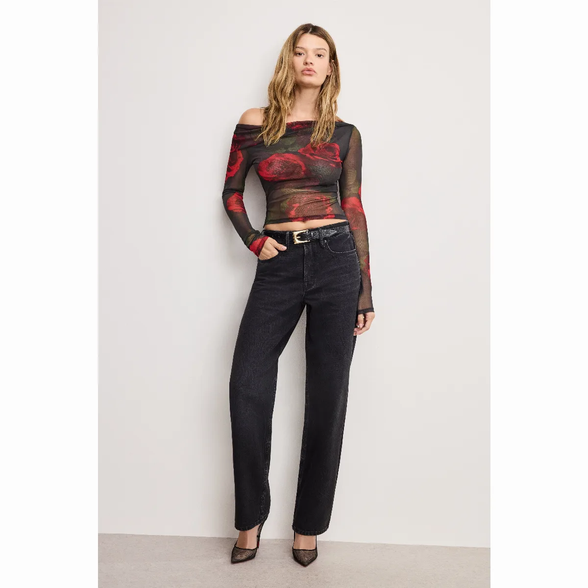 Mesh Ruched Asymmetric Top by Khlo Kardashian by GOOD AMERICAN