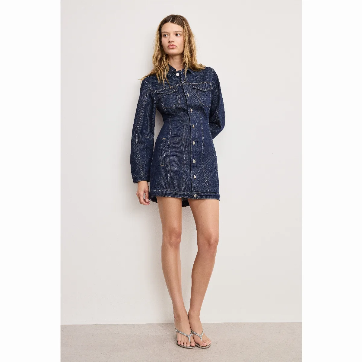 Barrel Long Sleeve Shirt Mini Dress by Khloé Kardashian by GOOD AMERICAN