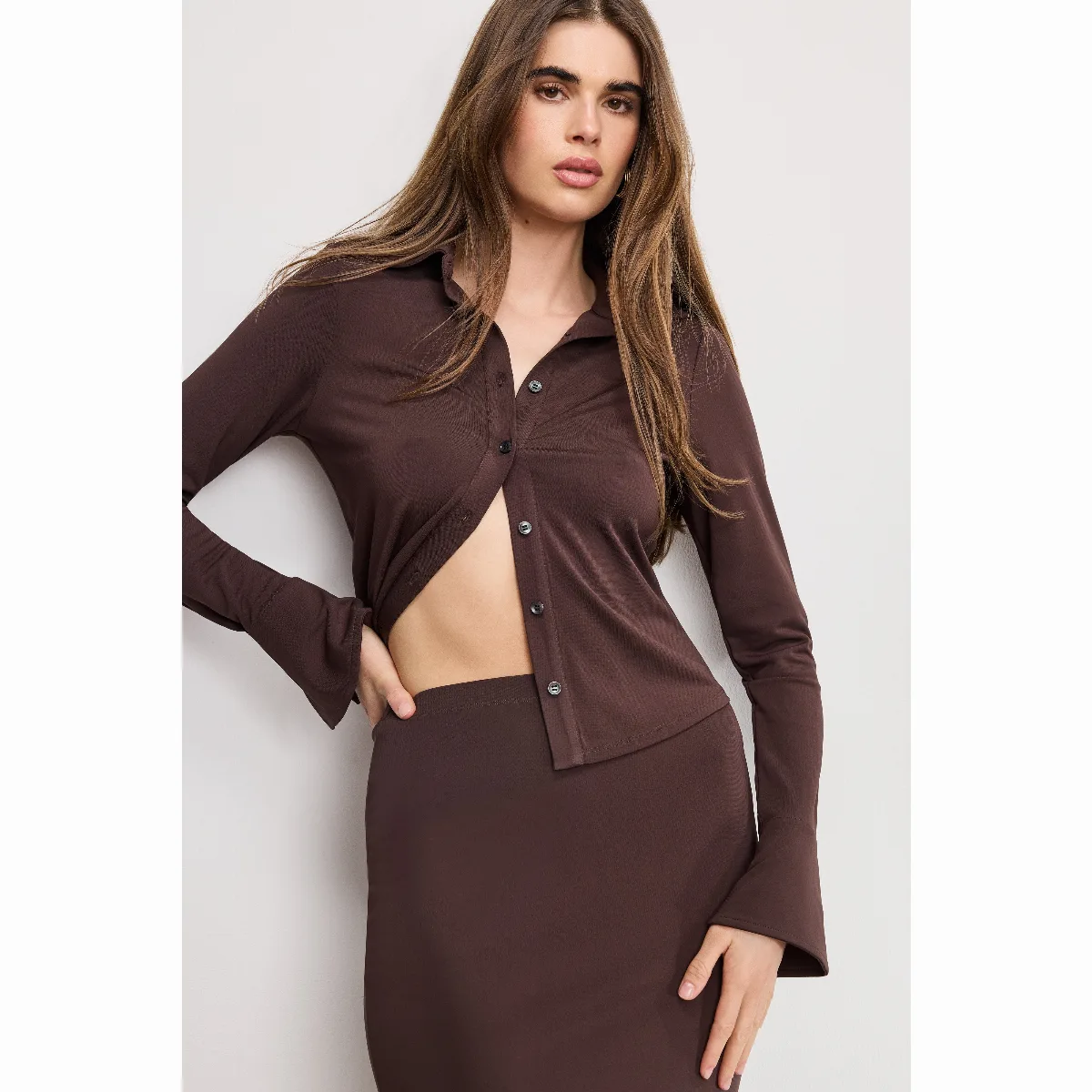 Matte Jersey Long Sleeve Shirt Top by Khloé Kardashian by GOOD AMERICAN
